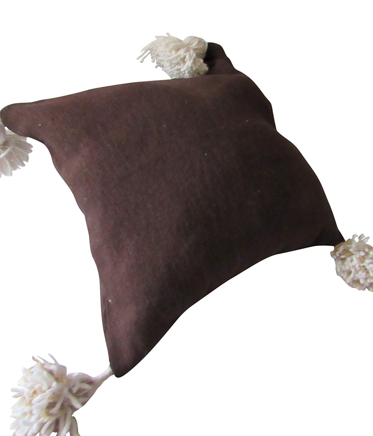 Marrakesh Gardens Authentic Moroccan Handwoven Pom Pom Pillow Cover, Cotton Bohemian Throw Pillow Case with Tassels, 18x18 Inches, Black - Marrakesh Gardens