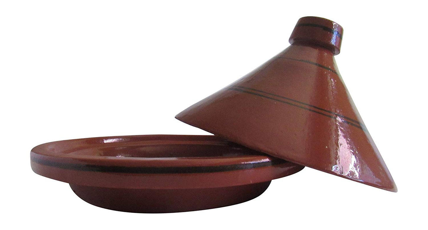 Handmade Authentic Moroccan Ceramic Cooking and Serving Tagine, Lead Free, Brown with Black Stripes, Small 10 1/2 " Diameter x 9 " H - Marrakesh Gardens