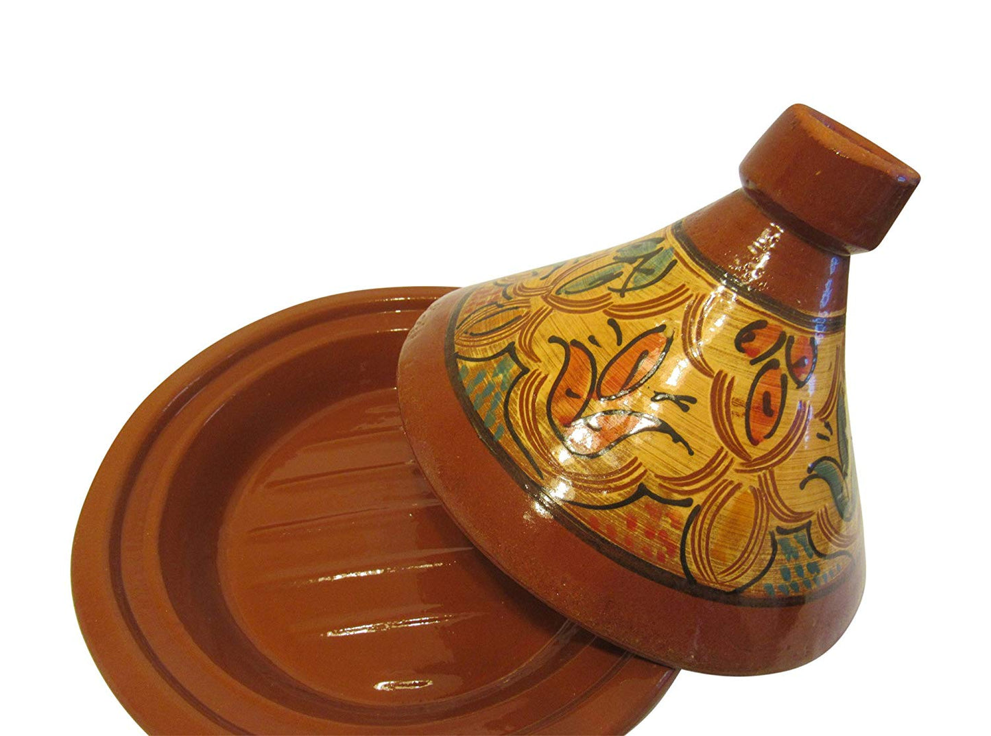 Handmade Authentic Moroccan Ceramic Cooking and Serving Tagine, Lead Free, Medium 12" D x 10 1/2 " H - Marrakesh Gardens