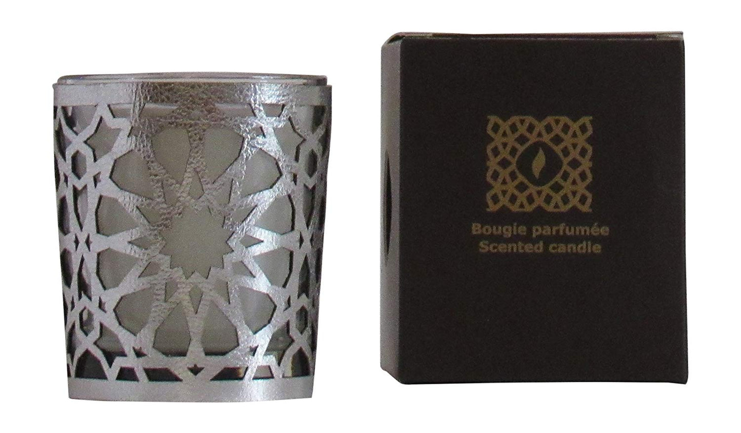 Moroccan Amber Scented Candle, Silver, 6 oz - Marrakesh Gardens