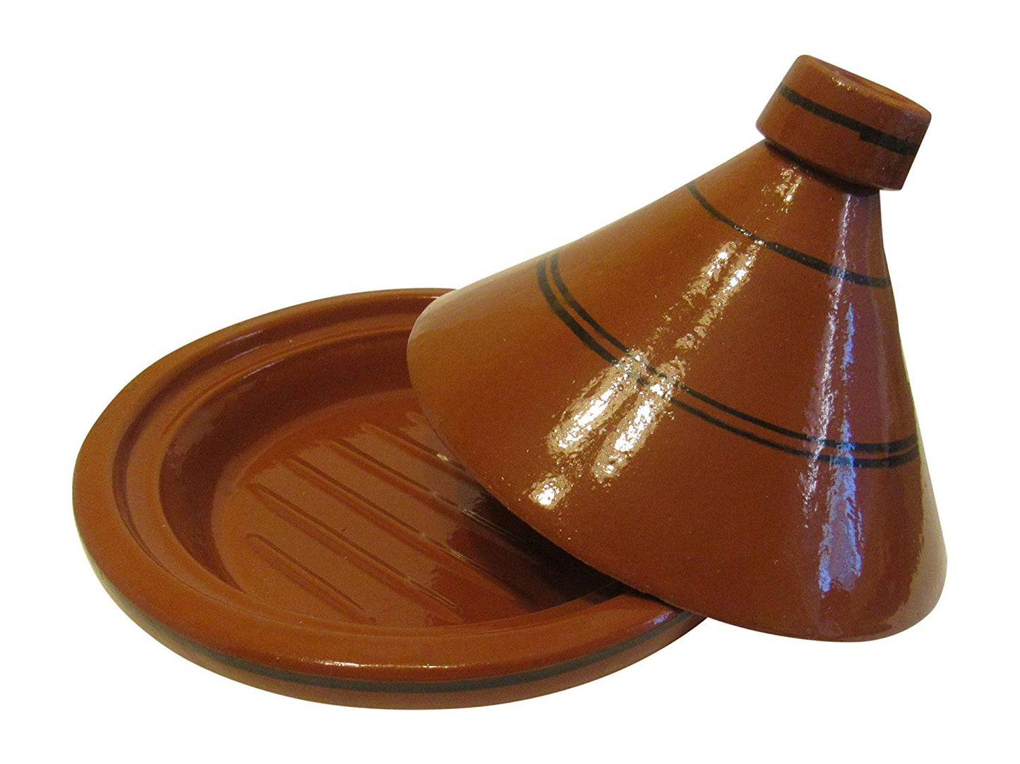 Handmade Authentic Moroccan Ceramic Cooking and Serving Tagine, Lead Free, Brown with Black Stripes, Small 10 1/2 " Diameter x 9 " H - Marrakesh Gardens