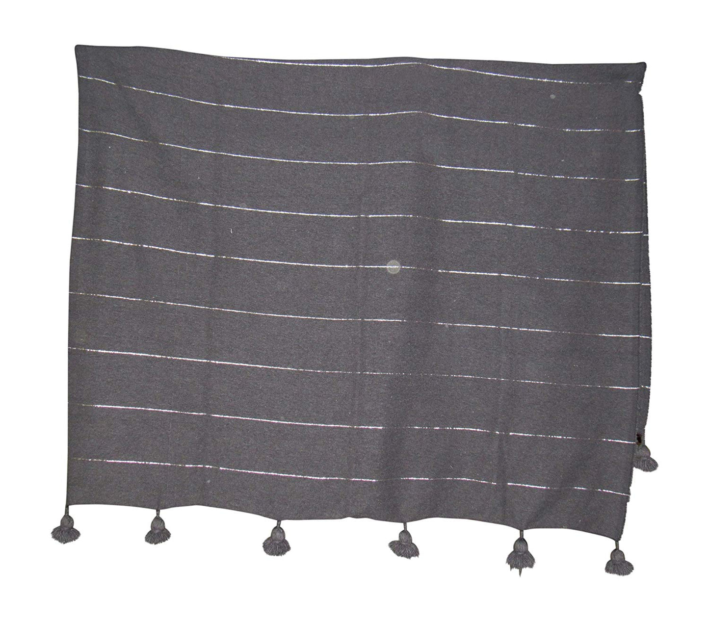 Handcraft Collection Handspun Moroccan Pom Pom Throw Blanket in Red Pink with White Stripes, 100% Berber Wool, Handmade by Skilled Craftspeople, - Marrakesh Gardens