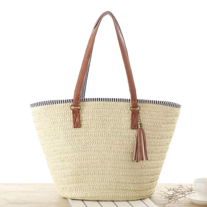 Moroccan Beach Bag (Beige) - Marrakesh Gardens