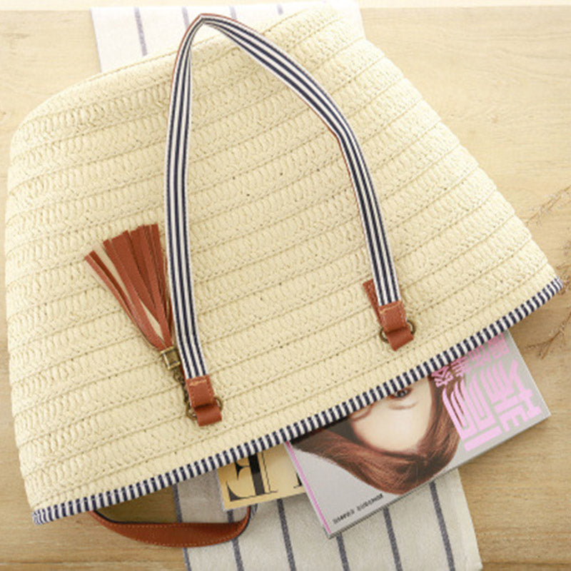 Moroccan Beach Bag (Beige) - Marrakesh Gardens