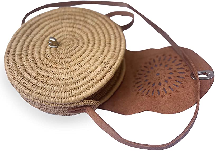 Raffia Bag, Crossbody Bag, Moroccan Raffia Handbag, Small Round Shoulder Bag, Boho Moroccan Handmade - Marrakesh Gardens