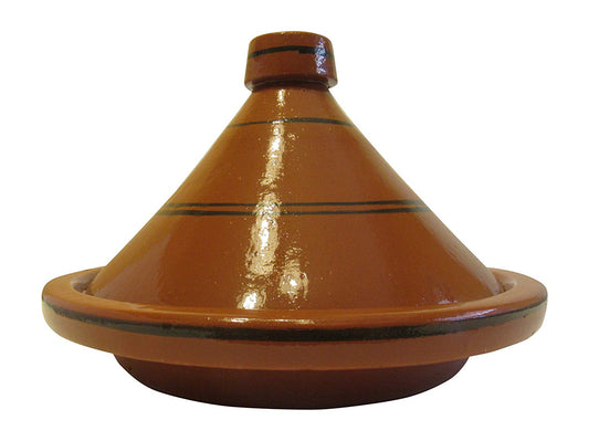 Handmade Authentic Moroccan Ceramic Cooking and Serving Tagine, Lead Free, Brown with Black Stripes, Small 10 1/2 " Diameter x 9 " H - Marrakesh Gardens
