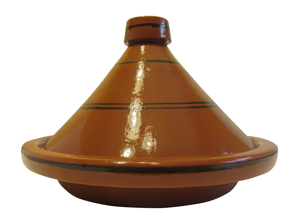 Handmade Authentic Moroccan Ceramic Cooking and Serving Tagine, Lead Free, Brown with Black Stripes, Small 10 1/2 " Diameter x 9 " H - Marrakesh Gardens