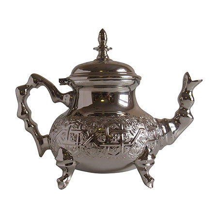Vintage Styled Handmade Moroccan Silver Plated Teapot with Built In Tea Infuser Filter, 34 Ounces (1 Liter) - Marrakesh Gardens
