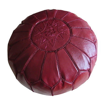 Authentic Moroccan Handmade Pouf, Red. - Marrakesh Gardens