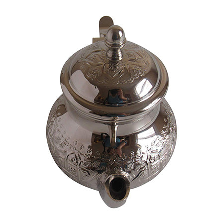 Vintage Styled Small Handmade Moroccan Silver Plated Teapot with Built In Tea Infuser Filter, 16 Ounces - Marrakesh Gardens