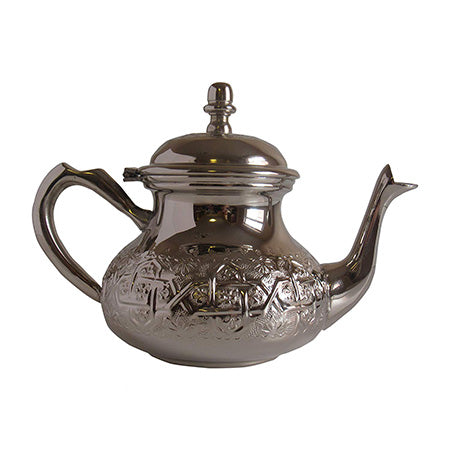 Vintage Styled Handmade Moroccan Silver Plated Teapot with Built In Tea Infuser Filter, 25 Ounces - Marrakesh Gardens