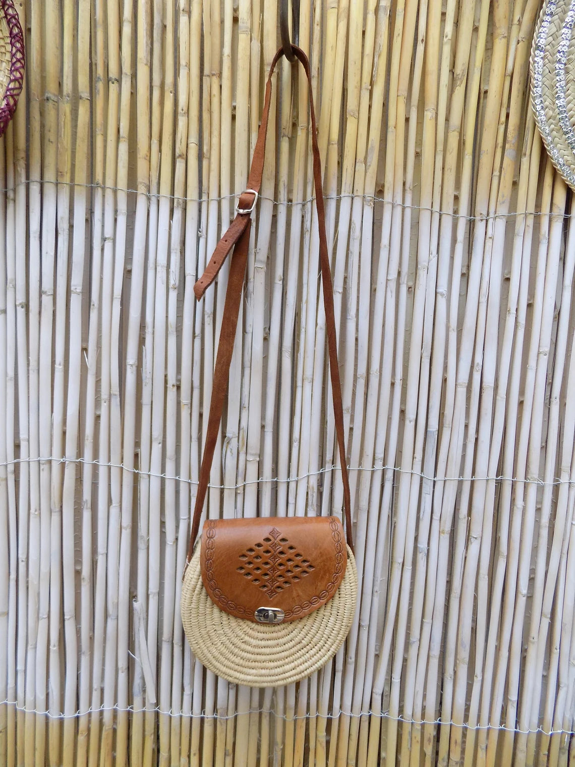 Raffia Bag, Crossbody Bag, Moroccan Raffia Handbag, Small Round Shoulder Bag, Boho Moroccan Handmade - Marrakesh Gardens