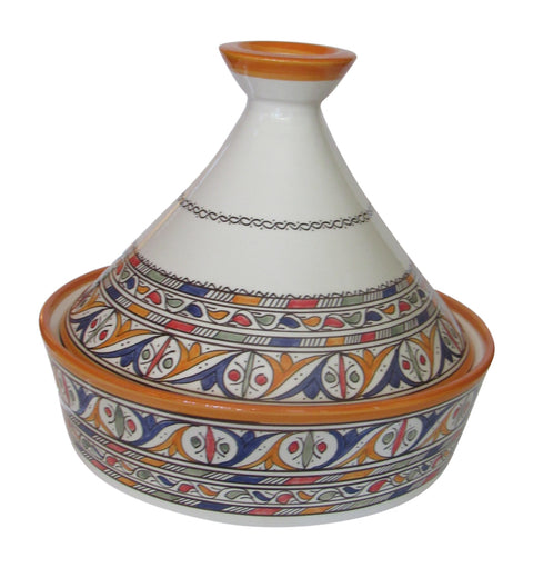 Handmade Authentic Moroccan Moorish Style Ceramic Serving Tagine, Lead Free, Medium 8 1/2" Diameter x 9 1/2"H - Marrakesh Gardens